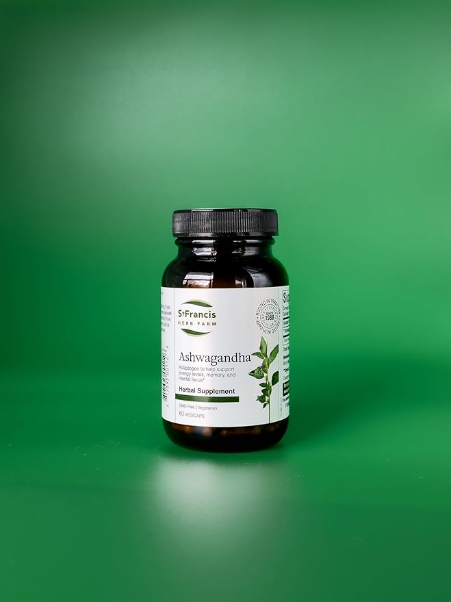 St. Francis Herb Farm Ashwagandha KSM-66® (60 Capsules) Enhanced Potency 12:1 Powder Extract Made with Organic Ashwagandha Herbs GMO Free Vegetarian (1 Bottle) Adaptogen