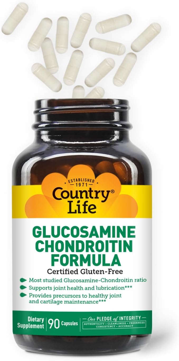 Country Life Glucosamine Chondroitin 1500mg/1200mg - Supports Joint Health &amp Lubrication - Maintains Healthy Cartilage Tendon Joint Tissue - Gluten Free Non-GMO - 90 Capsules - For Adults
