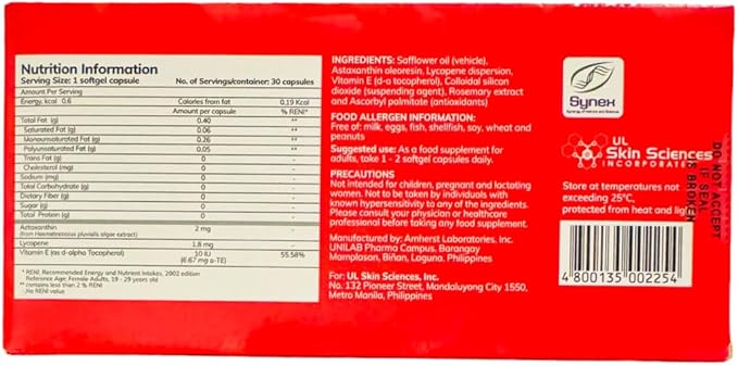 Myra Utimate with Astaxanthin Lycopene and Vitamin E 30 Softgel Capsules