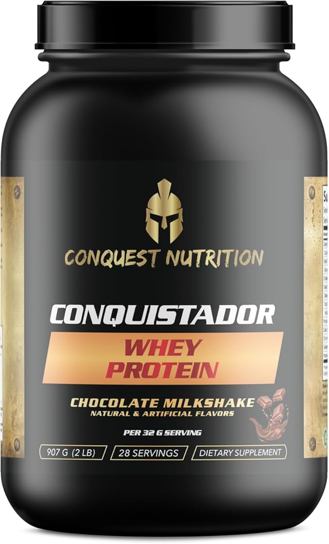 Conquistador Premium Whey Protein Powder – Chocolate Milkshake Flavor 25 gm Digestive Enzyme Blend 5.1g BCAA’s 0g Added Sugar Supports Muscle Recovery - 28 Servings