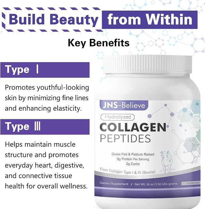 Collagen Peptides Powder for Skin Hair and Nails Bovine Hydrolyzed Collagen Peptides for Women and Men Unflavored Protein Supplements 16 oz 45 Servings 2 Pack