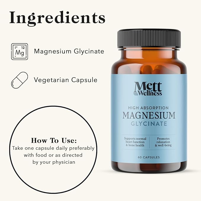 Magnesium Glycinate | 60 Capsules | Supports Relaxation Muscle &amp Nerve Function | Bone Heart &amp Digestive Wellness