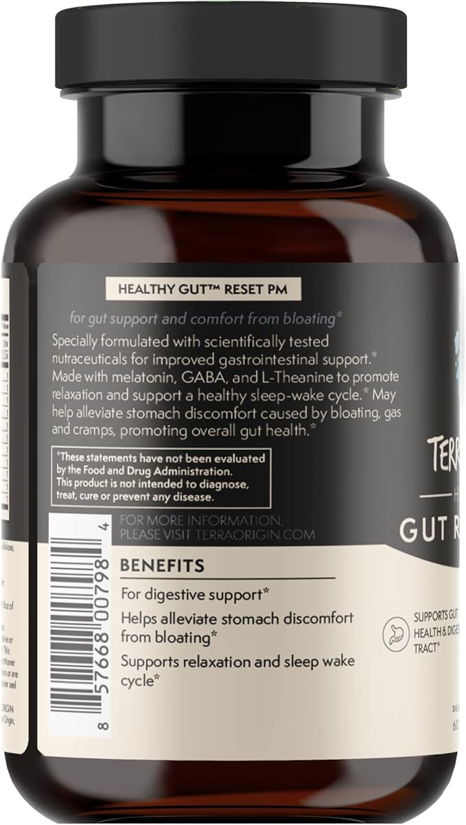 TERRA ORIGIN Healthy Gut Reset PM | 60 Veggie Capsules | Natural Sleep Aid Supplement for Sleep &amp Wake Cycles | GABA L-Theanine Melatonin L-Glutamine Licorice Root Slippery Elm Root