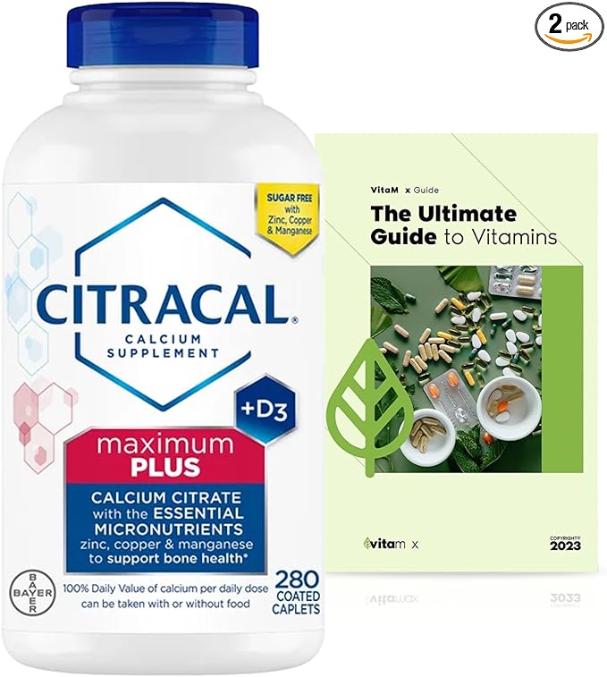 Citra-Cl Maximum Plus Calcium Citrate + Vitamin D3 Supplement Tablets 280 ct. Supports Bone Health &amp Strength - 5 Month Supply + Exclusive Vitamin Guide