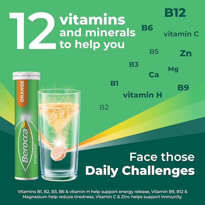 Berocca Energy Vitamin B &amp C Orange Flavour Effervescent Tablets 60 Pack