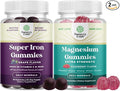 Bundle of Extra Strength Iron Gummies for Women and Men with Vitamin C for Higher Absorption and Extra Strength Calm Magnesium for Adults - Relaxing Supplement with Elemental Mag - Sleep Aid