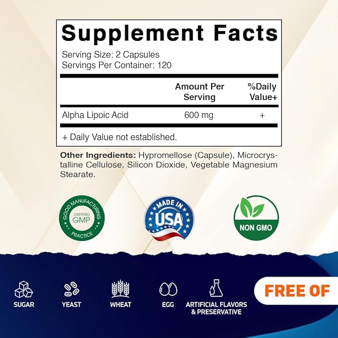 Vitamatic Alpha Lipoic Acid (ALA) 600mg Per Serving - 240 Vegetable Capsules - 120 Servings - Non-GMO &amp Gluten Free-2 Pack