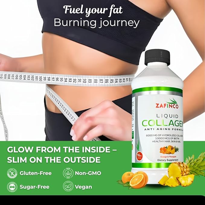Liquid Collagen for Women &amp Men-Pine'O'Range Flavored Premium Grade 10000 mcg Biotin+8000 mg of Hydrolyzed Collagen for Radiant Skin GlowAnti-AgingHair Growth &amp Nice Nails.16 fl oz-Made in U
