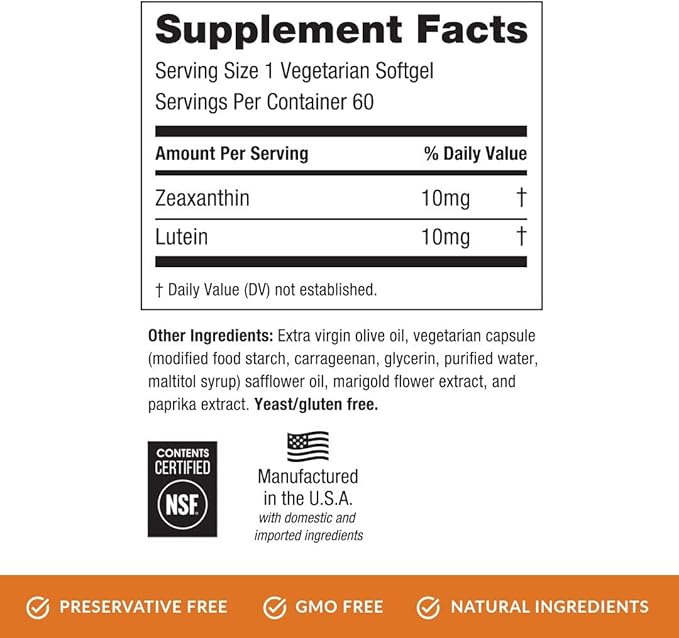EyePromise Zeaxanthin + Lutein Eye Vitamin - 60 Softgels Capsules Made with Natural Ingredients for Diets Including Gluten Free and Vegetarian - Protect &amp Enhance Your Eye Health Completely