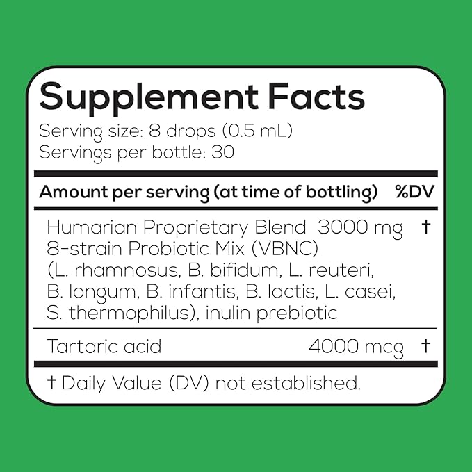 Humarian Advanced Probonix for Kids 30 lbs &amp Up - High Bioavailability Liquid Probiotics - Superior 8-Strain Probiotic Drops to Fortify Gut Health Immunity &amp More - 30-Day Supply Tasty Grape