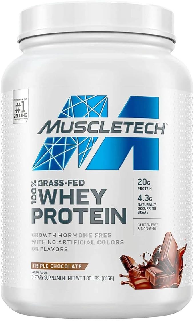 MuscleTech Grass Fed Whey Protein Powder Triple Chocolate &amp Deluxe Vanilla 1.8 lbs Each