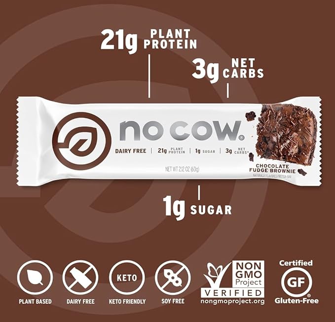No Cow Vegan Protein Bars Upgraded Original Variety Pack | 20g Plant Based Protein Gluten Free Dairy Free Soy Free Keto Friendly Low Sugar High Fiber Snack Bars | Pack of 12