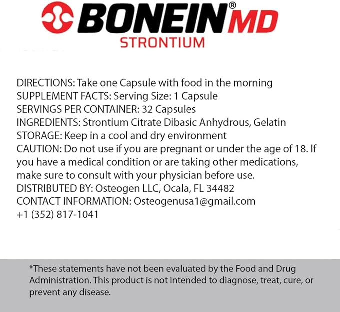 BONEIN® MD Bone &amp Joint Support Bio-Available Red Algae Based Calcium &amp Strontium Dietary Supplement with Trace Minerals