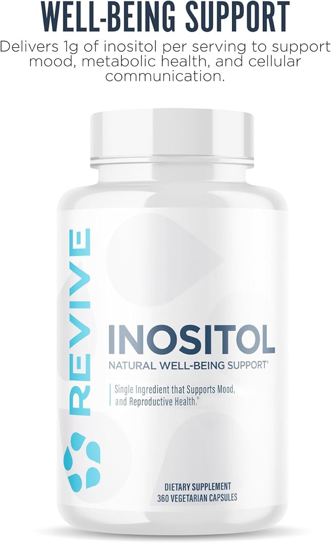Revive MD Inositol Supplement for Men &amp Women - Mood Support Hormonal Balance &amp Reproductive Health - Vegan-Friendly Gluten-Free - 360 Vegetarian Capsules - 180 Servings