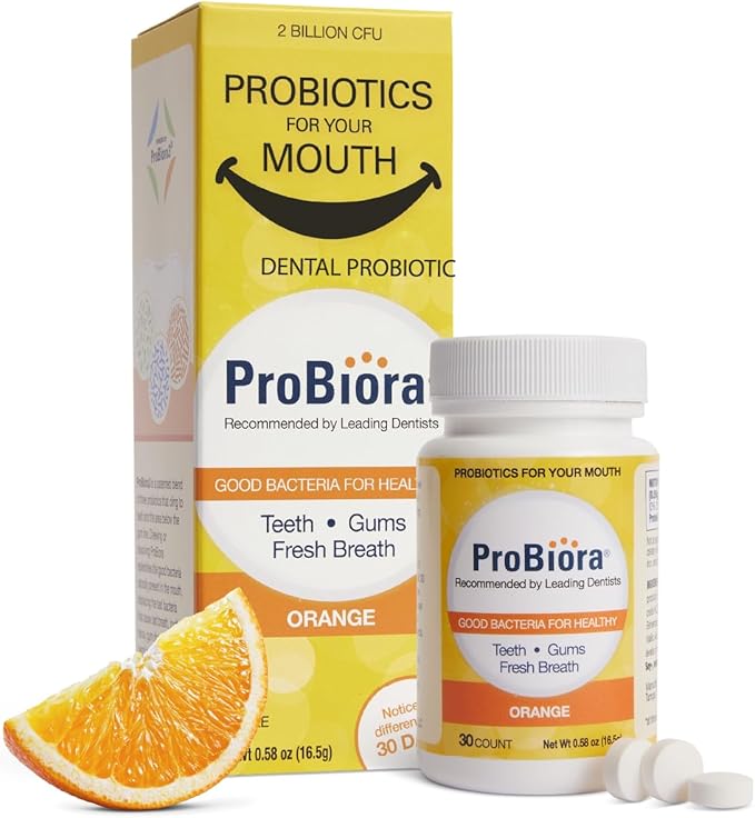 ProBiora Oral-Care Chewable Probiotic Tablets | Probiotic Supplement for Women &amp Men | Healthier Teeth &amp Gums | Fresher Breath | Whiter Teeth | Better Overall Health | 30 Count | Orange