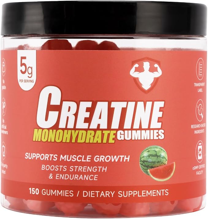 Bruce &amp Shark Creatine Monohydrate Gummies with 5g Per Serving Supports Muscle Growth Boosts Strength &amp Endurance No Gelatin No Artificial Sweeteners 150 Count (Watermelon)