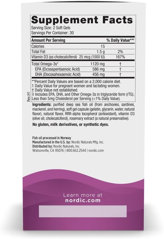 Nordic Naturals Postnatal Omega-3 Lemon - 60 Soft Gels - 1120 Total Omega-3 + 1000 IU Vitamin D3 - Formulated for New Moms Supports Optimal Wellness Positive Mood Healthy Metabolism - 30 Servings