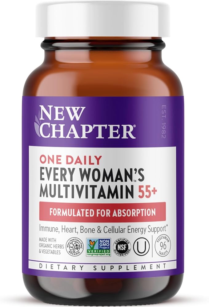 New Chapter Women’s Multivitamin 55+ Astaxanthin B6 B12 D3 Vitamin C &amp Zinc Immune Heart Cellular Energy and Bone Support Gentle on The Stomach One Daily Non-GMO Gluten-Free 96 Table