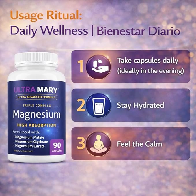 Magnesium Complex – High Absorption Magnesium Glycinate Magnesium Citrate &amp Magnesium Malate – Supports Muscle Relaxation Calm &amp Restful Sleep – 90 Capsules