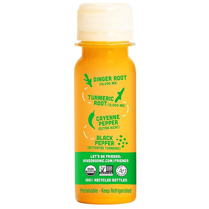 Vive Organic Immune Support Shot Cold-Pressed Ginger Turmeric &amp Cayenne Gluten Free Vegan Immunity Boost Cayenne 2 Fl Oz (Pack of 12)