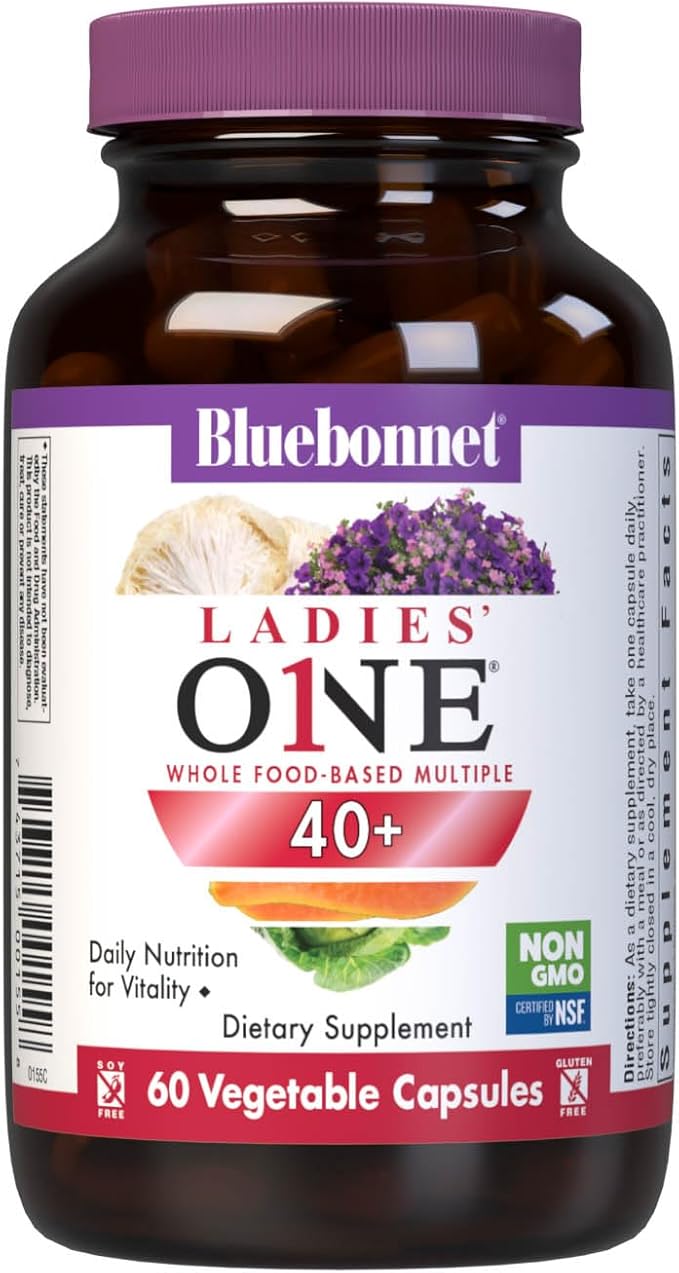 Bluebonnet Nutrition Ladies’ ONE 40+ Whole Food-Bed Multiple Women Multivitamin for Women 40+ Soy-Free Non-GMO Gluten Free 60 Vegetable Capsules 60 Servings