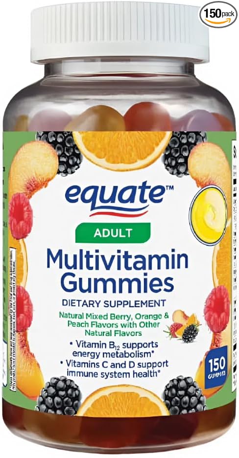 Equate Adult Multivitamin Gummies Daily Complete Multivitamin for Men &amp Women Mixed Berry Orange Peach Flavor 150 Count (75 Servings) Sticker