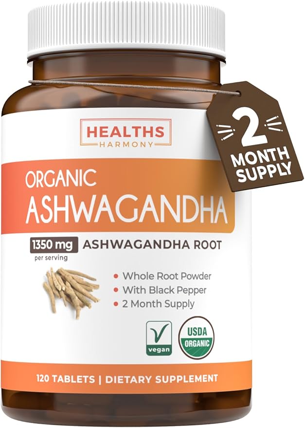 USDA Organic Ashwagandha Supplement - High Potency Ashwagandha Pills Made With Organic Black Pepper for Enhanced Absorption - Vegan Non-GMO Made in the USA &amp Lab Verified (2 Months Supply)