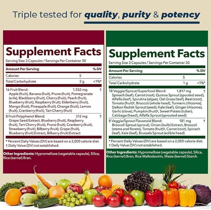 LifeSeasons Fruits &amp Veggies Supplements - 40 Fruit &amp Vegetable Superfoods - Nutritional Support for Immunity and Wellness - Vitamins Minerals &amp Antioxidants - 3X Potency - 90 Count (Pack