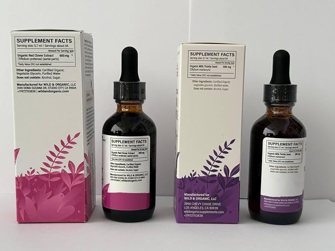 Wild &amp Organic Red Clover Tincture 2 fl oz &amp Milk Thistle Tincture 2 fl oz