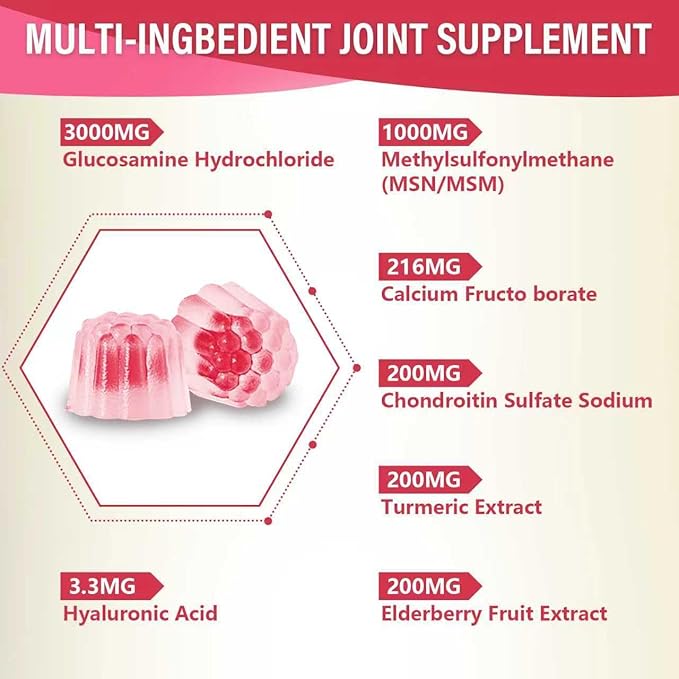 3 Packs 3000MG Glucosamine Chondroitin Gummies - Extra Strength Joint Health &amp MSM Elderberry Natural Joint Support Supplement Flexibility Antioxidant Immune Support for Adults 180 Gummies