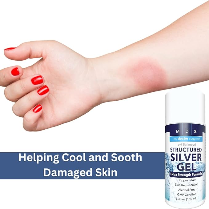 Structured Colloidal Silver Gel Extra Strength - Topical Cooling - pH Balanced 35ppm Structured Silver Provides Soothing Relief of Burns &amp Skin Irritations
