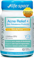 Life-Space Acne Relief + Skin Rebalance Probiotic 6-in-1 Scientific Formula &amp 2 Billion CFU Support Breakout Control &amp Skin Health &amp Gut Health Probiotics for Women &amp Men 30 Vegeta