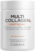 Codeage Multi Collagen Protein + Joint Blend Supplement Hyaluronic Acid Bromelain Turmeric Ginger Boswellia Astaxanthin - Hydrolyzed Bovine Collagen - 5 Collagen Types - Non-GMO - 90 Capsules