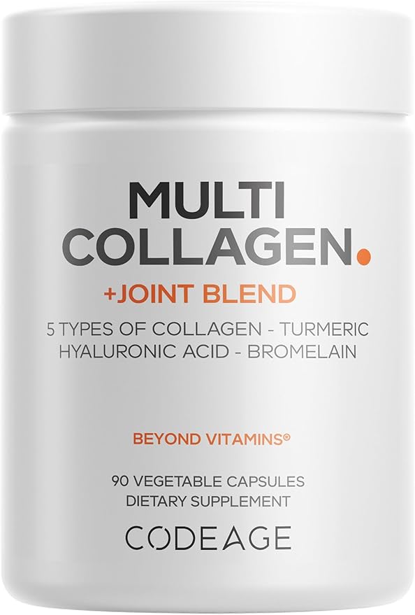 Codeage Multi Collagen Protein + Joint Blend Supplement Hyaluronic Acid Bromelain Turmeric Ginger Boswellia Astaxanthin - Hydrolyzed Bovine Collagen - 5 Collagen Types - Non-GMO - 90 Capsules