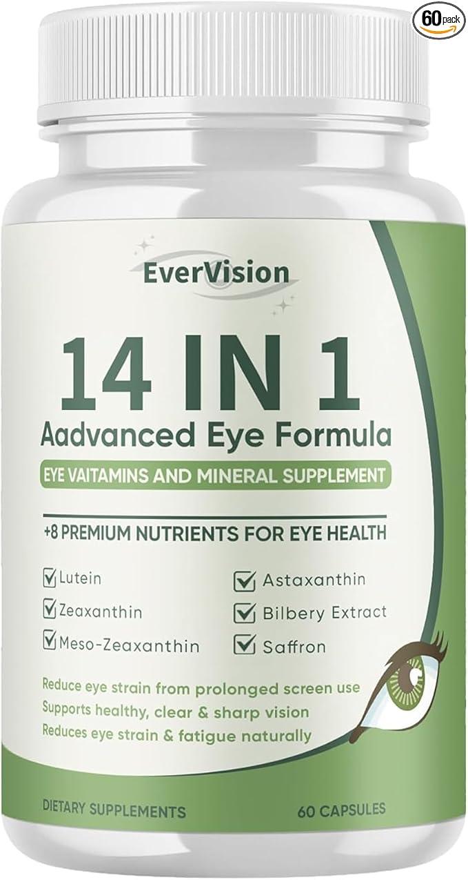 14 in 1 Advanced Eye Formula Eye Supplement with Lutein Zeaxanthin Astaxanthin Bilberry Extract &amp Zinc Eye Vitamin and Mineral Supplement for Adults &amp Seniors 60 Capsules (1)
