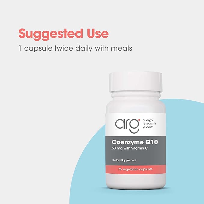 Allergy Research Group Coenzyme Q10 - Delivers 50 mg CoQ10 with Vitamin C - Supports Cellular Energy Production Antioxidant Activity &amp Heart Wellness - 37 Servings - 75 Vegetarian Capsules