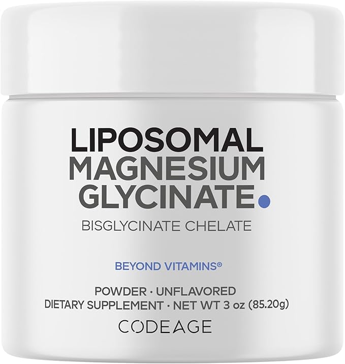 Codeage Magnesium Glycinate Powder Supplement 2-Month Supply Bisglycinate Magnesium Chelate Unflavored Liposomal Delivery Chelated Magnesium Powder Mineral Non-GMO Vegan 3 oz