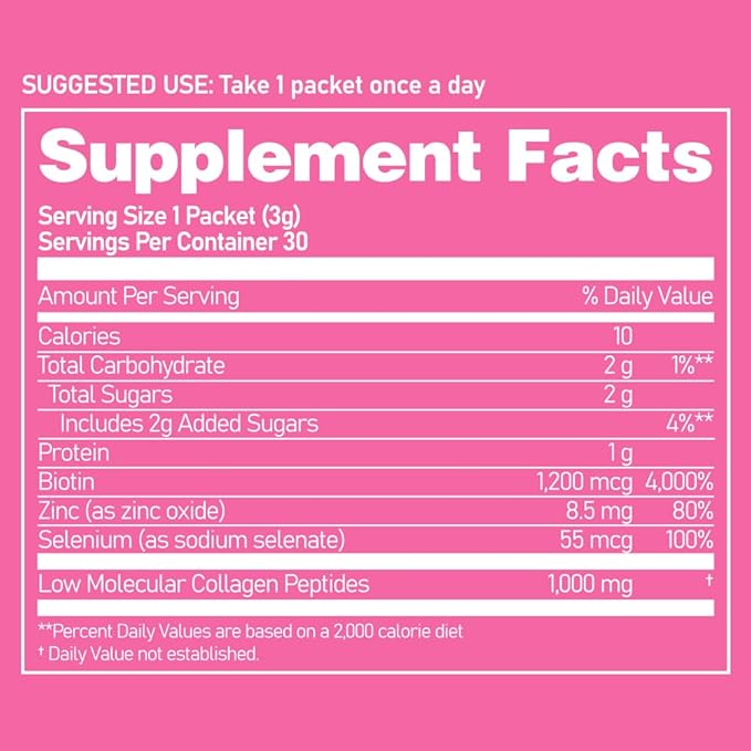 Time Biotin Cell Low Molecular Weight Marine Collagen Peptides Powder Supplement Travel Packets for Skin Hair and Nails 30 Sticks