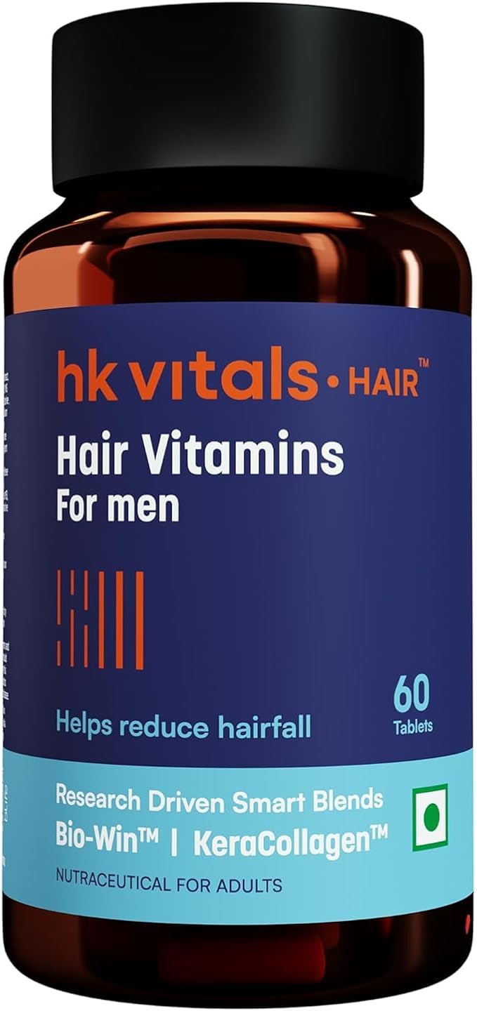 Vitals Hair Vitamin with DHT Blockers (60 Capsules) | Omega &amp Biotin Supports Keratin Synthesis &amp Helps Reduce Hair Fall