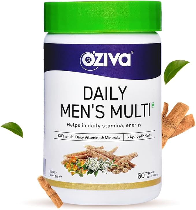 OZIVA Daily Men’s Multivitamins Tablets | Multivitamins for Men’s Daily Stamina Improved Energy &amp Better Immunity | with Daily 23 Minerals Ashwagandha Akarkara &amp Choline 60 Capsules