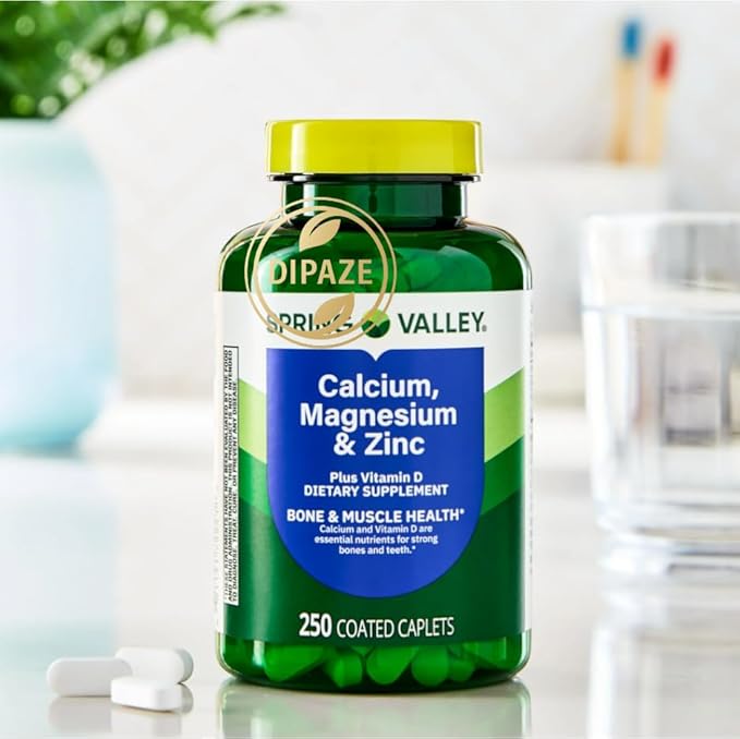Calcium Magnesium Zinc with Vitamin D3 | Calcium Supplement | Calcium 1000mg Magnesium 400mg Zinc 15mg Vitamin D3 600IU | Calcium Magnesium Supplement | 250 Coated caplets + Dipaze Gift (Container)