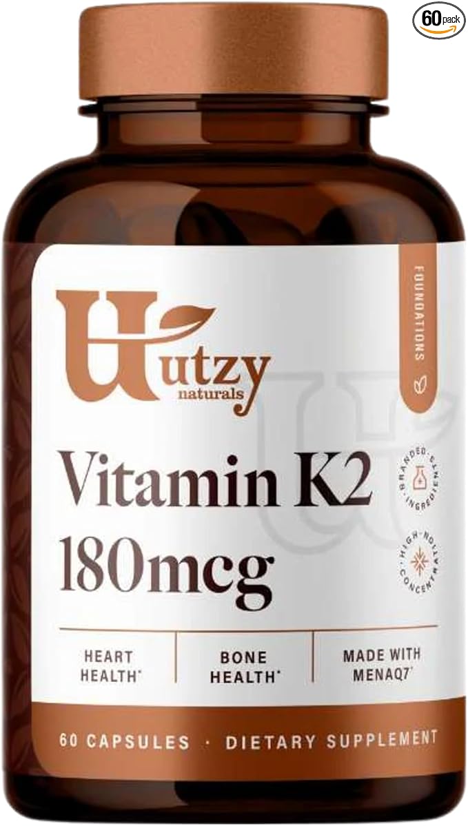 Utzy Naturals Vitamin K2 | 180 mcg of MenaQ7® Form of K2 | Made in USA | 60 Capsules