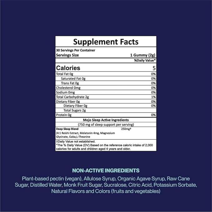 Mojo Sleep Gummies - Non-Habit Forming Sleep Aid - with Magnesium GABA Reishi Mushroom L-Theanine and Melatonin - Vegan Non-GMO - Black Berry and Plum Pack of 2 (60 Gummies)
