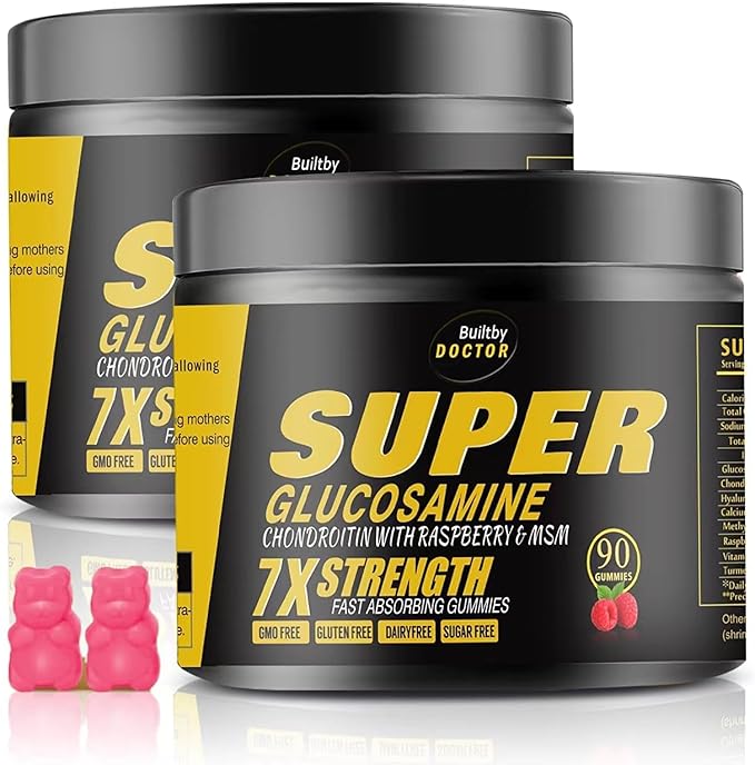 Super Glucosamine Chondroitin Gummies - Extra Strength Joint Support Supplement with MSM &amp Raspberry for Natural Joint Antioxidant Immune Support for Adults Men &amp Women-(2 Pack)