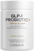 Codeage GLP-1 Probiotic+ - Live Probiotics Akkermansia Clostridium Bifidobacterium Chicory Inulin Probiotic Prebiotics &amp Postbiotics Supplement - 500 Million AFU 3-Month Supply - 90 Capsules