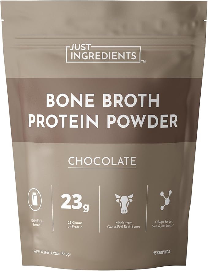 Bone Broth Protein Powder – Chocolate | 15 Servings | 21g Grass-Fed Protein per Serving | Dairy-Free | Collagen for Gut Skin &amp Joint Support | Made with Real Food Ingredients