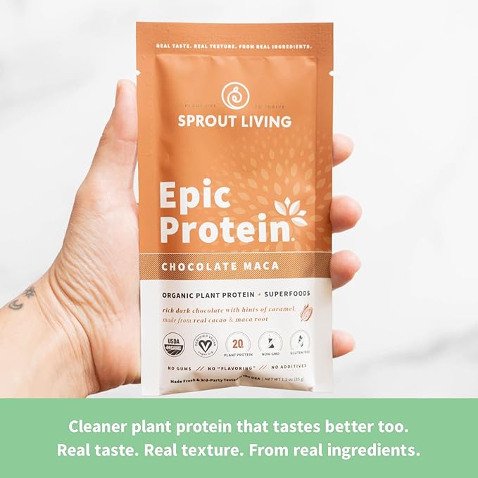 Sprout Living Epic Protein Bundle - Chocolate Maca &amp Vanilla Lucuma (20g Organic Plant-Based Protein Powder Vegan Gluten Free Superfoods) | 2lb 24 Servings