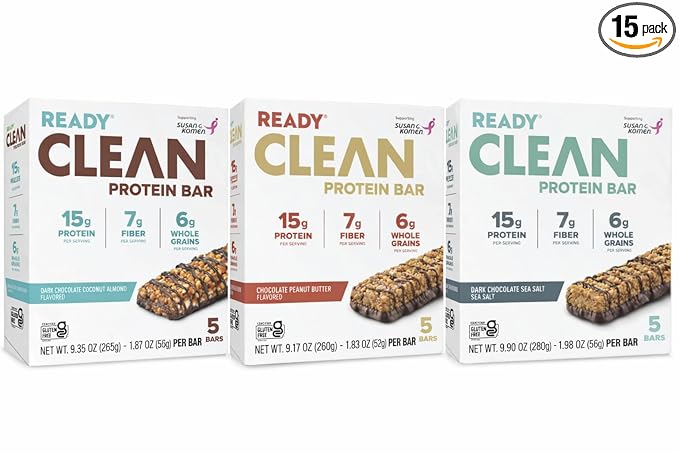 Ready Clean Protein Bars Variety pack (Chocolate Peanut Butter Chocolate Chip Dark Chocolate Coconut Almond 3 pack)