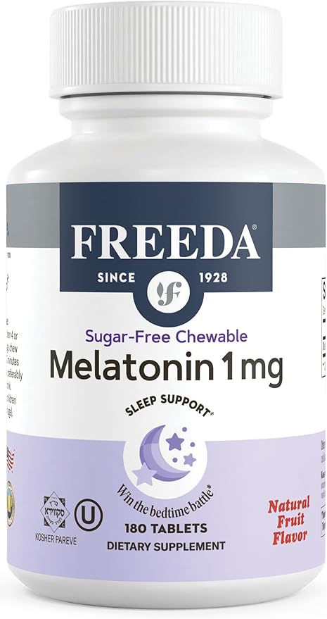 FREEDA Melatonin 1 mg Sugar-Free Chewable Tablets – Natural Fruit Flavor Sleep Aid for Adults and Kids Ages 3 and Up – Non-Habit Forming Vegan Gluten-Free Kosher – Made in USA (180 Count)