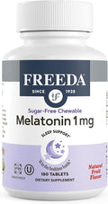 FREEDA Melatonin 1 mg Sugar-Free Chewable Tablets – Natural Fruit Flavor Sleep Aid for Adults and Kids Ages 3 and Up – Non-Habit Forming Vegan Gluten-Free Kosher – Made in USA (180 Count)